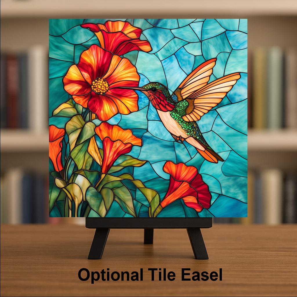 Hummingbird Wall Art Ceramic Tile Red Trumpet Vine Hummingbird Gift Bird Lover Art Kitchen Decor Nature Gift Tile