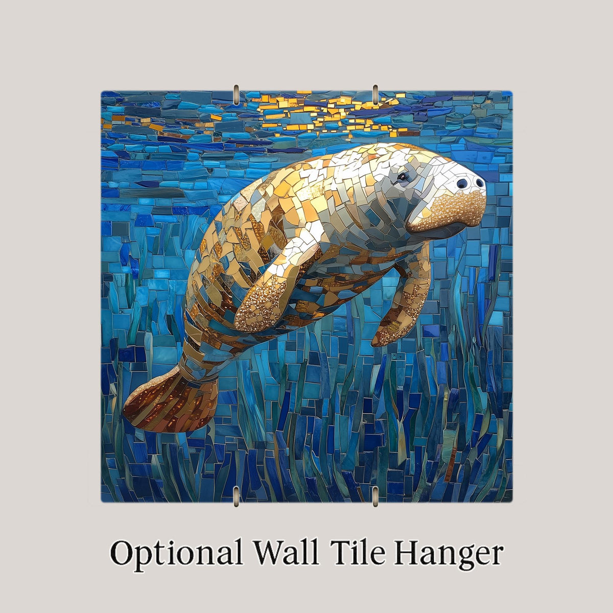 Manatee Wall Art Ceramic Tile Mosaic Style Coastal Gift Bathroom Decor Ocean Lover Gift Sea Cow Art Mosaic Tile