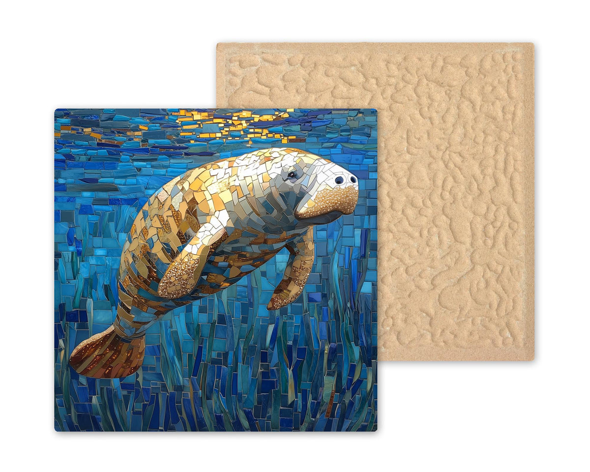 Manatee Wall Art Ceramic Tile Mosaic Style Coastal Gift Bathroom Decor Ocean Lover Gift Sea Cow Art Mosaic Tile