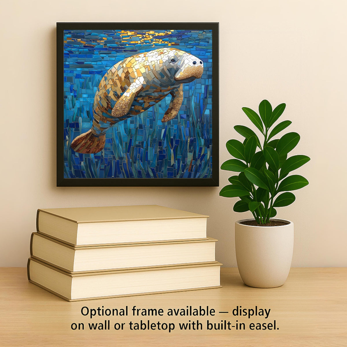 Manatee Wall Art Ceramic Tile Mosaic Style Coastal Gift Bathroom Decor Ocean Lover Gift Sea Cow Art Mosaic Tile