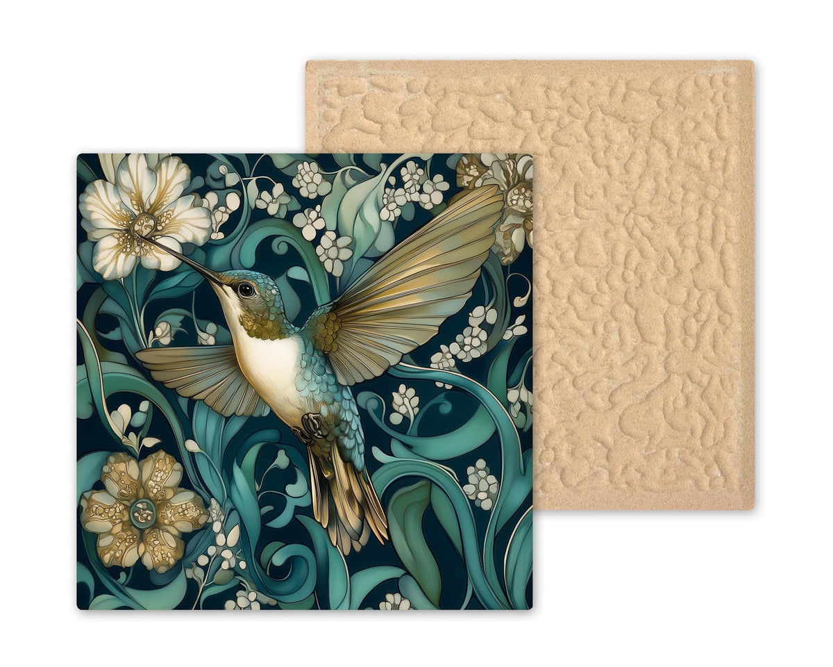 Hummingbird Wall Art Ceramic Tile William Morris Style Hummingbird Gift Bird Lover Botanical Decor Nature Gift Tile