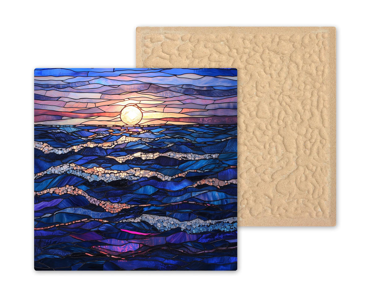 Ocean Waves Wall Art Ceramic Tile Coastal Gift Dawn Seascape Decor Beach House Art Ocean Lover Gift Sunrise Tile