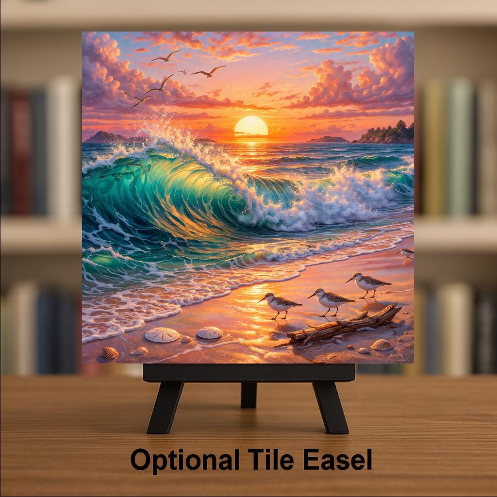 Sandpiper Beach Art Ceramic Tile Coastal Sunset Decor Shore Bird Gift Beach House Wall Art
