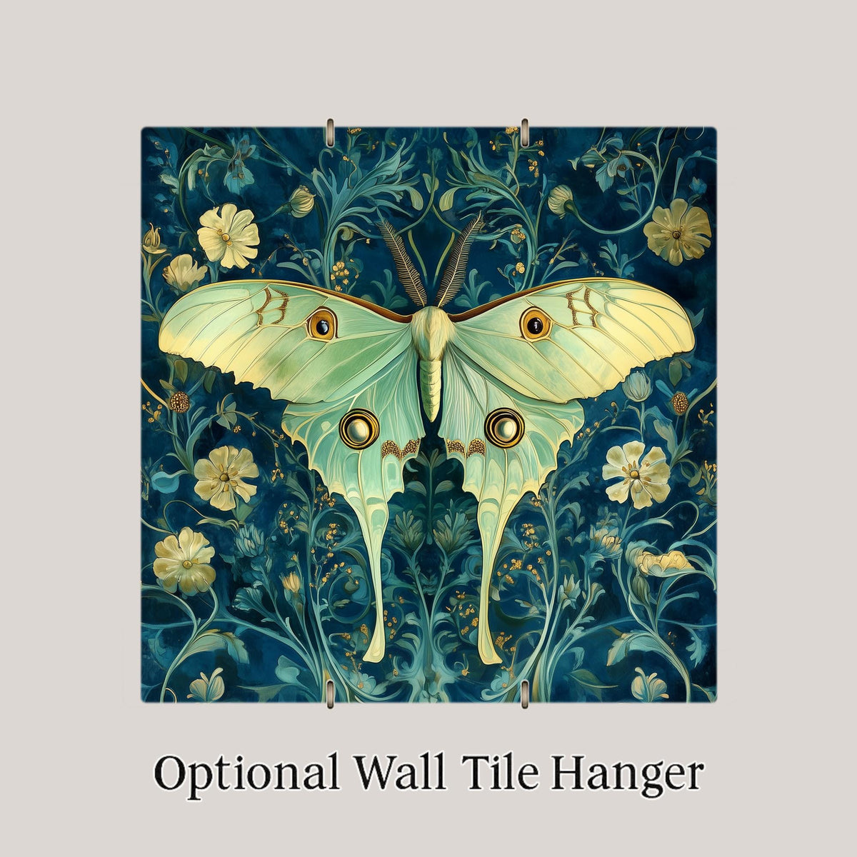 Luna Moth Wall Art Ceramic Tile William Morris Style Moth Lover Gift Botanical Decor Cottagecore Art Nature Gift Tile