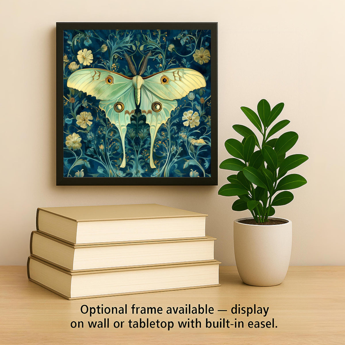 Luna Moth Wall Art Ceramic Tile William Morris Style Moth Lover Gift Botanical Decor Cottagecore Art Nature Gift Tile
