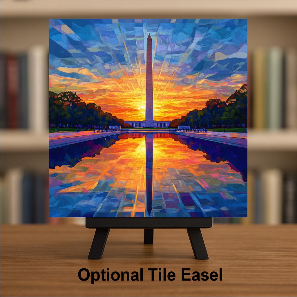 Washington Monument Ceramic Tile Wall Art Washington DC Decor Patriotic Home Decor National Mall Sunset Reflecting Pool