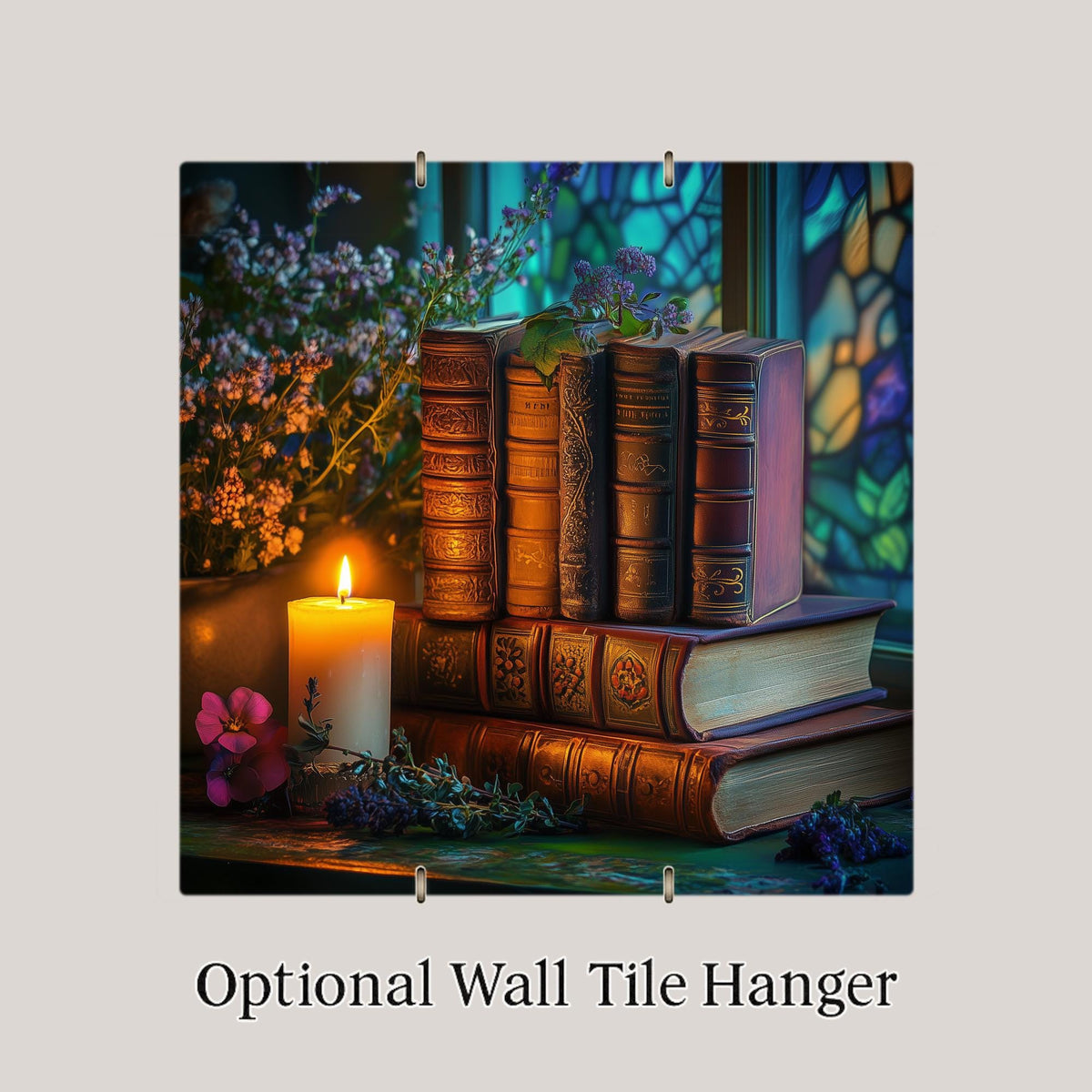 Antique Books Wall Art Ceramic Tile Reading Nook Decor Book Lover Gift Cozy Home Library Art Tile