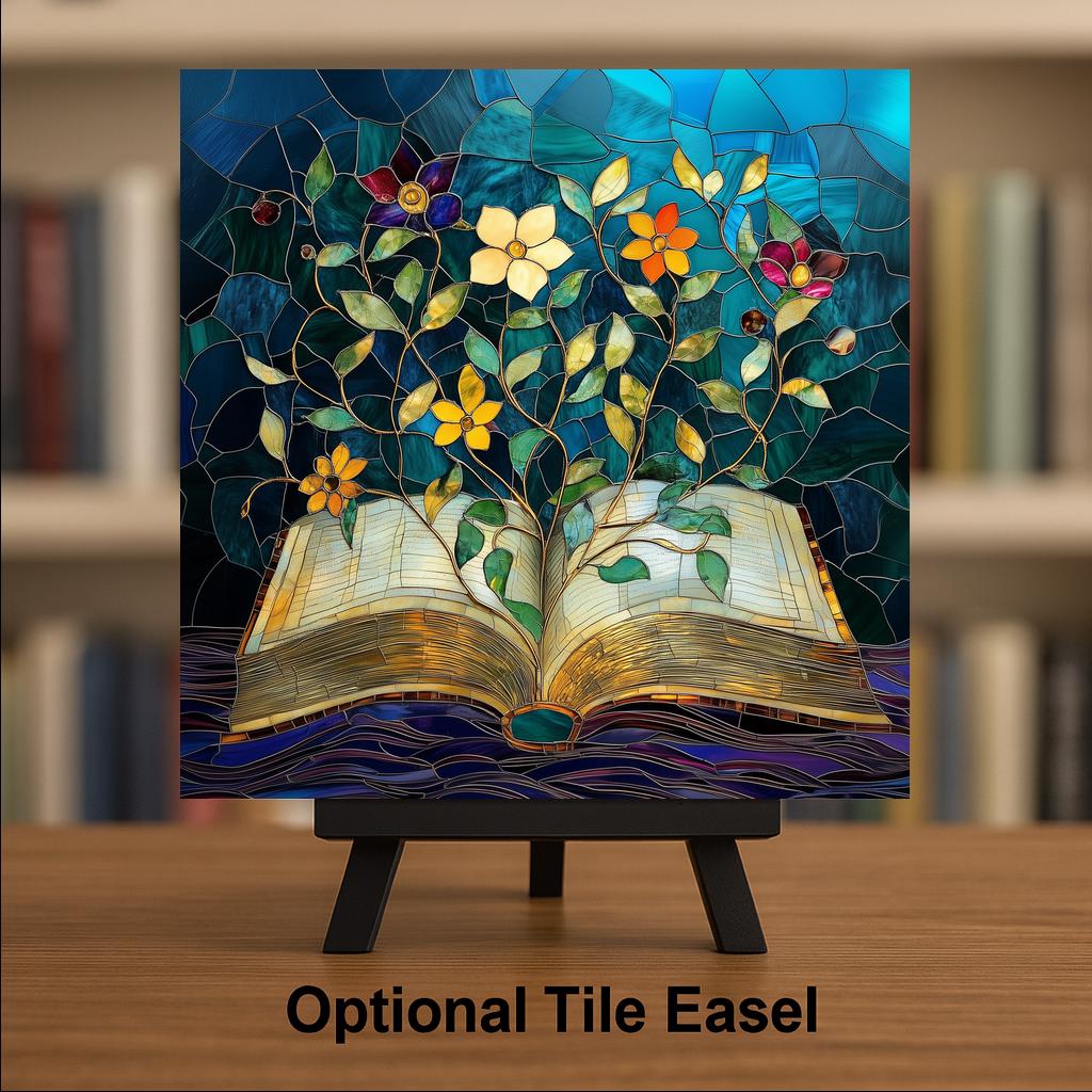 Book Lover Wall Art Ceramic Tile Botanical Decor Reader Gift Home Library Art Nature Lover Gift Tile