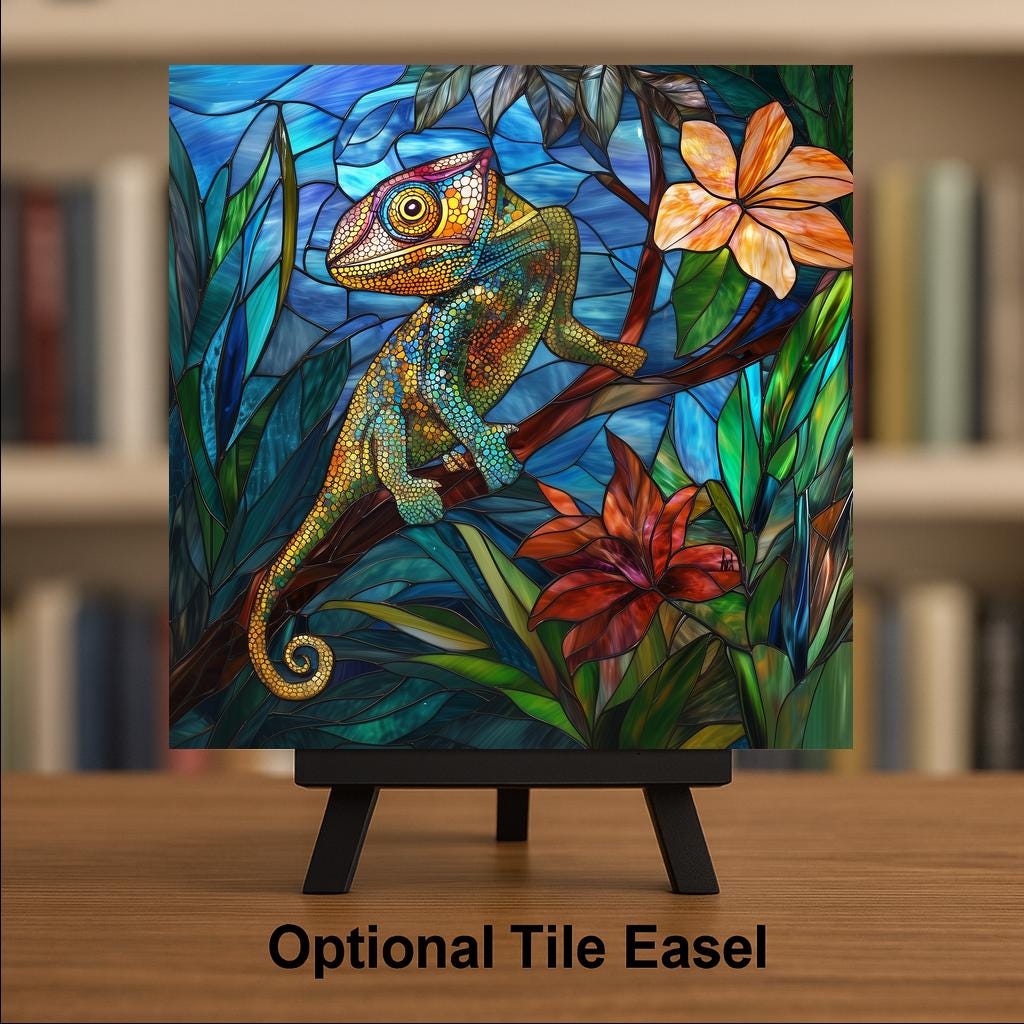 Chameleon Wall Art Ceramic Tile Reptile Lover Gift Tropical Decor Chameleon Art Nature Lover Gift Exotic Lizard Tile
