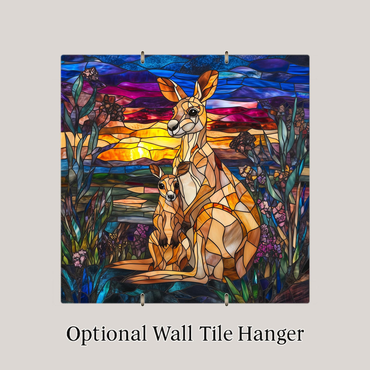 Kangaroo Wall Art Ceramic Tile Australia Gift Mother Baby Decor Wildlife Art Australian Gift Nature Tile