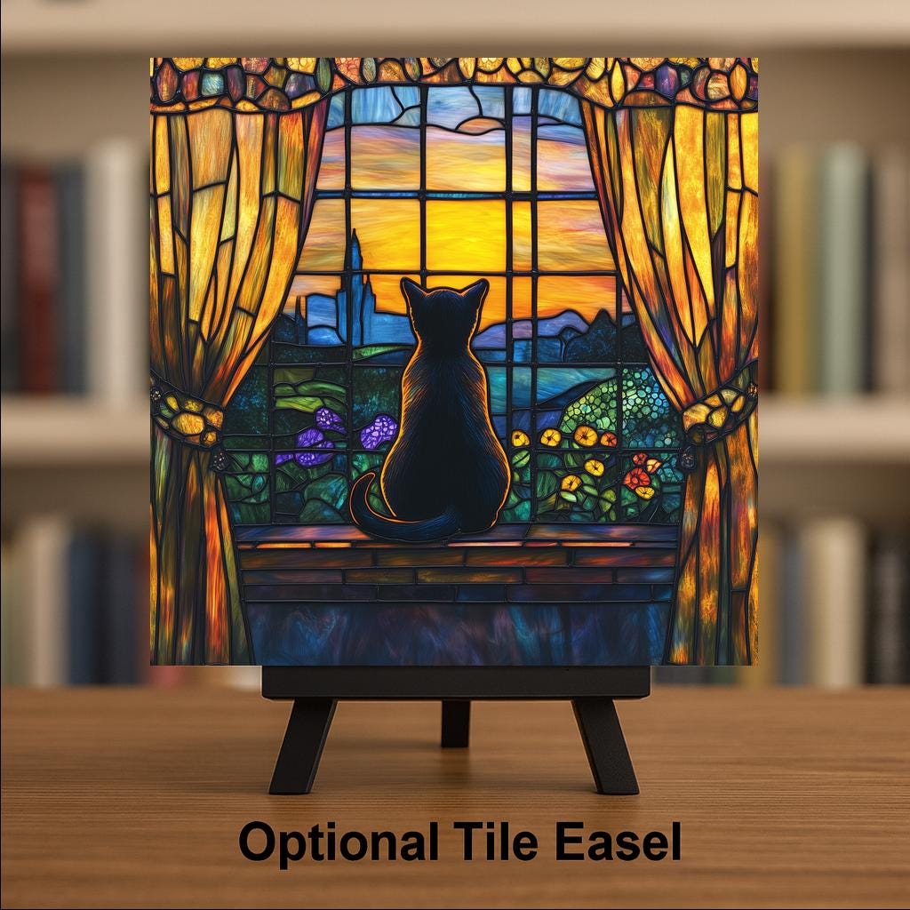 Cat in Window Ceramic Art Tile – Cozy Home Wall Decor, Cat Lover Housewarming Gift