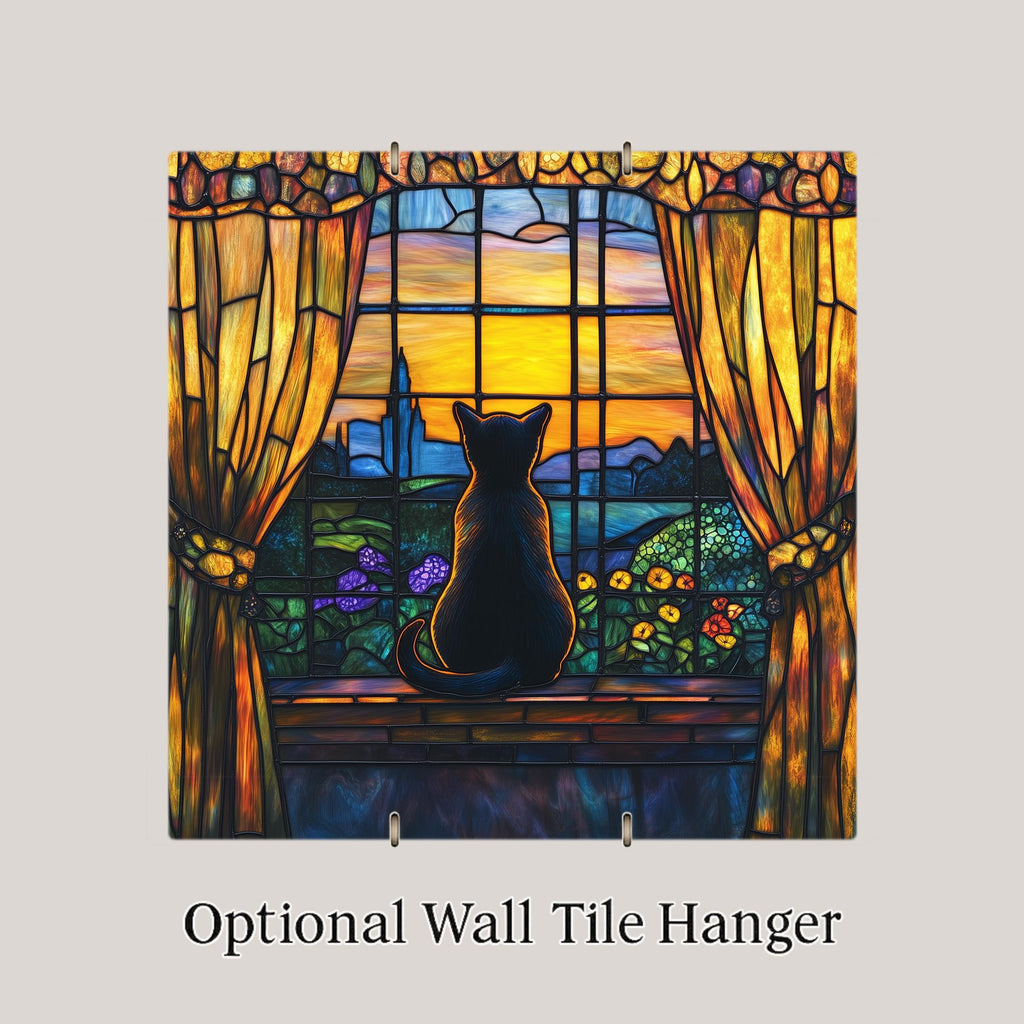 Cat in Window Ceramic Art Tile – Cozy Home Wall Decor, Cat Lover Housewarming Gift