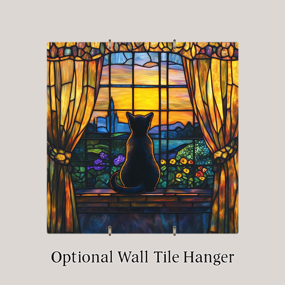 Cat in Window Ceramic Art Tile – Cozy Home Wall Decor, Cat Lover Housewarming Gift