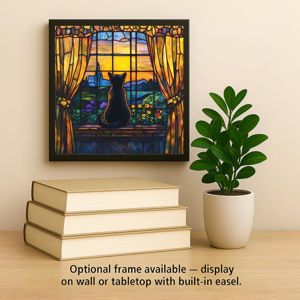 Cat in Window Ceramic Art Tile – Cozy Home Wall Decor, Cat Lover Housewarming Gift