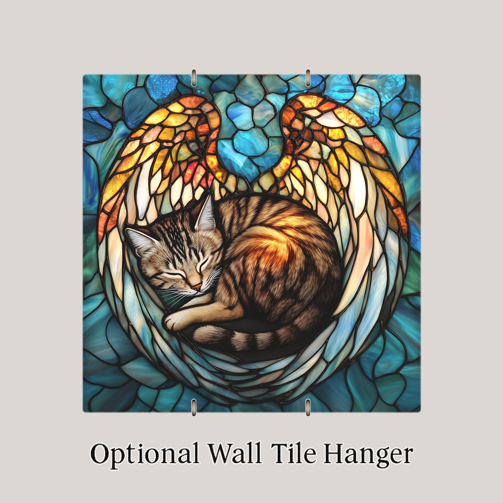 Cat Memorial Ceramic Art Tile – Pet Loss Sympathy Wall Decor, Angel Wings Cat Lover Remembrance Gift