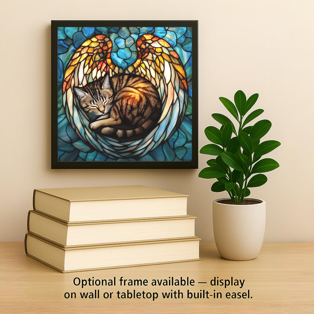 Cat Memorial Ceramic Art Tile – Pet Loss Sympathy Wall Decor, Angel Wings Cat Lover Remembrance Gift