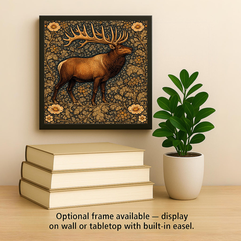 Elk Wall Art Ceramic Tile Wildlife Lover Gift Cabin Lodge Decor Bull Elk Antler Art William Morris Style Nature Tile