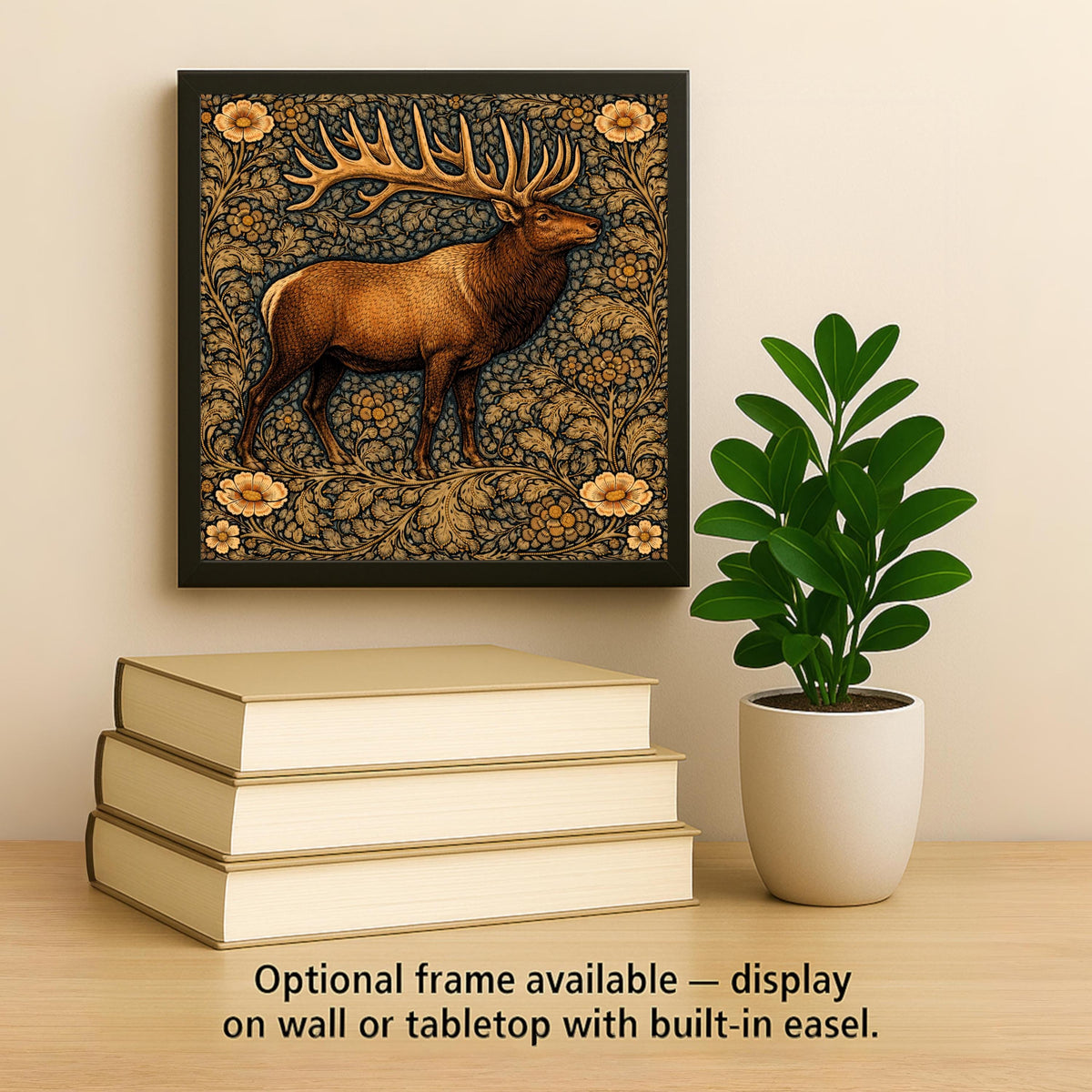 Elk Wall Art Ceramic Tile Wildlife Lover Gift Cabin Lodge Decor Bull Elk Antler Art William Morris Style Nature Tile