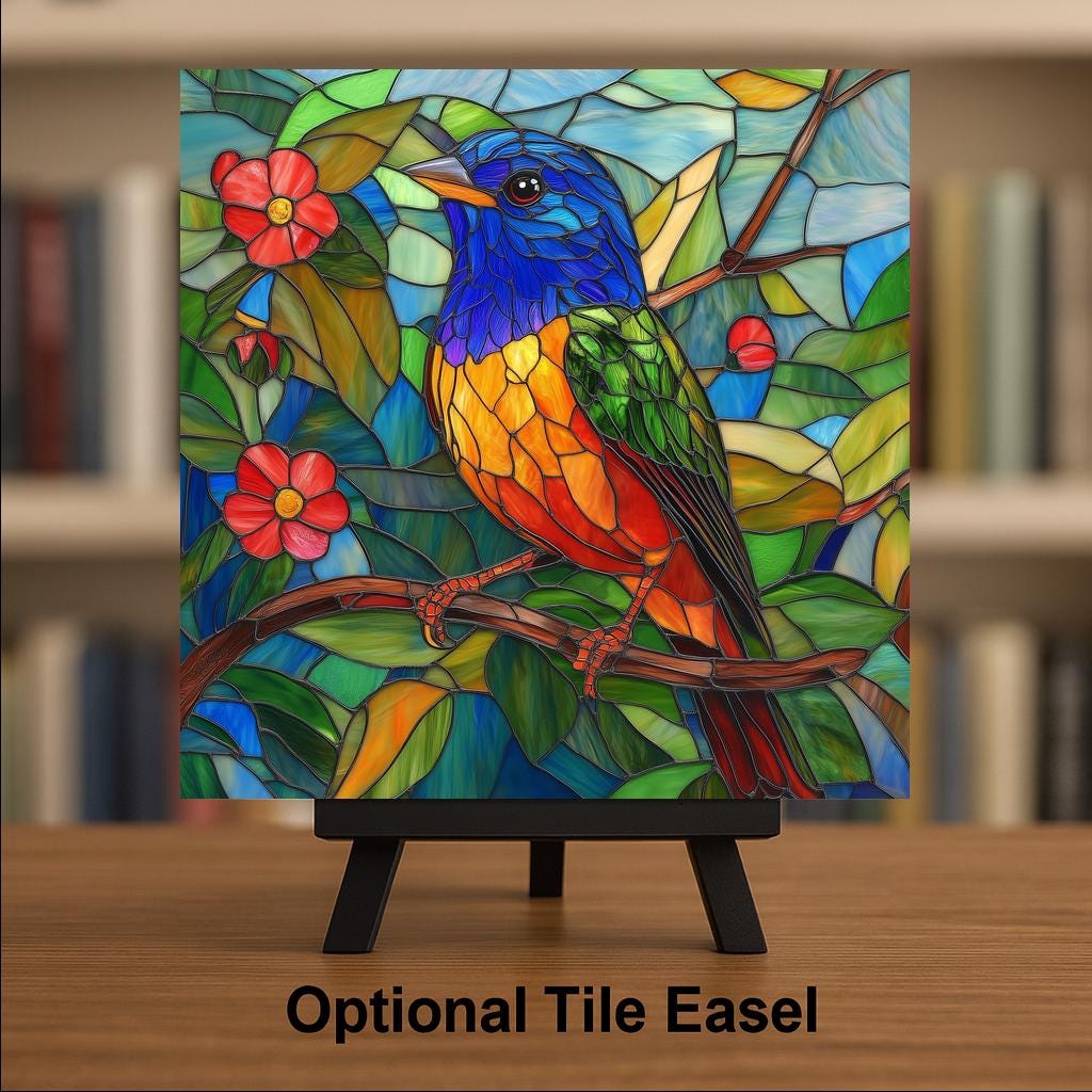 Painted Bunting Wall Art Ceramic Tile Bird Lover Gift Colorful Bird Decor Songbird Tile