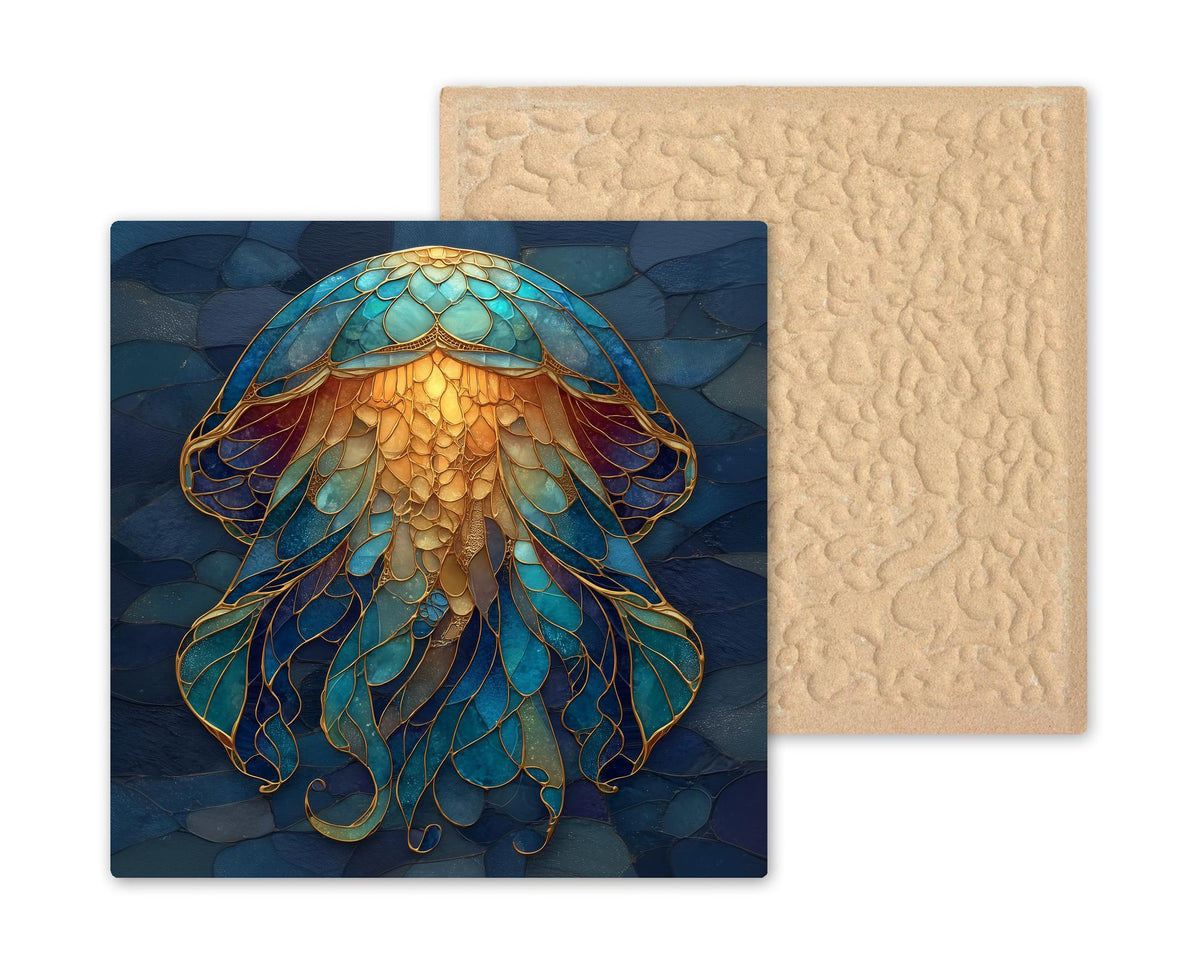 Moon Jellyfish Wall Art Ceramic Tile Ocean Dreamer Gift Teal Aqua Decor Coastal Bathroom Art Sea Gift Tile