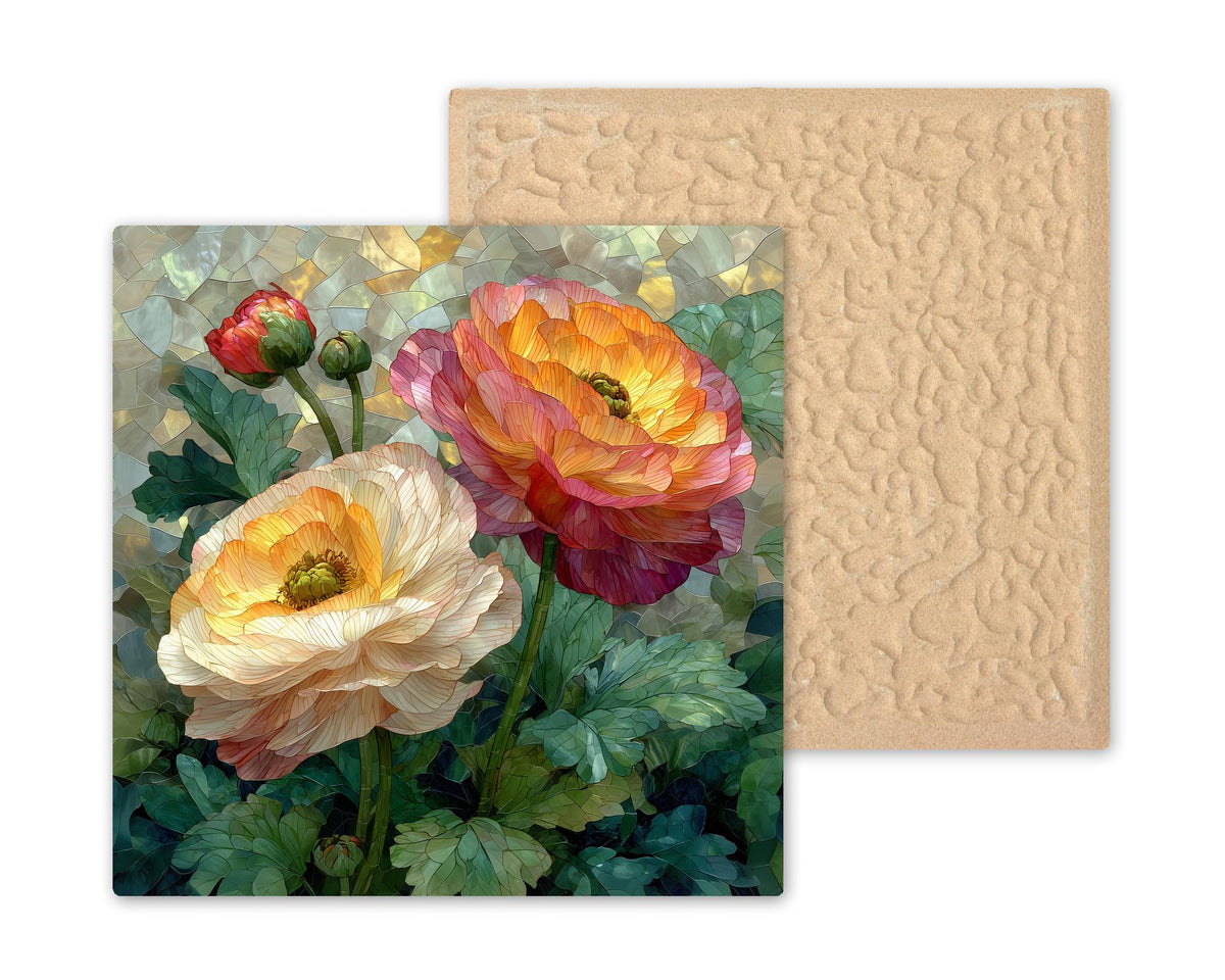 Ranunculus Wall Art Ceramic Tile Wedding Gift Blush Pink Bouquet Decor Romantic Floral Art Bride Gift Tile