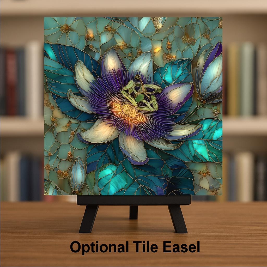 Passionflower Wall Art Ceramic Tile Botanical Gift Purple White Decor Exotic Flower Art Nature Lover Gift Tile