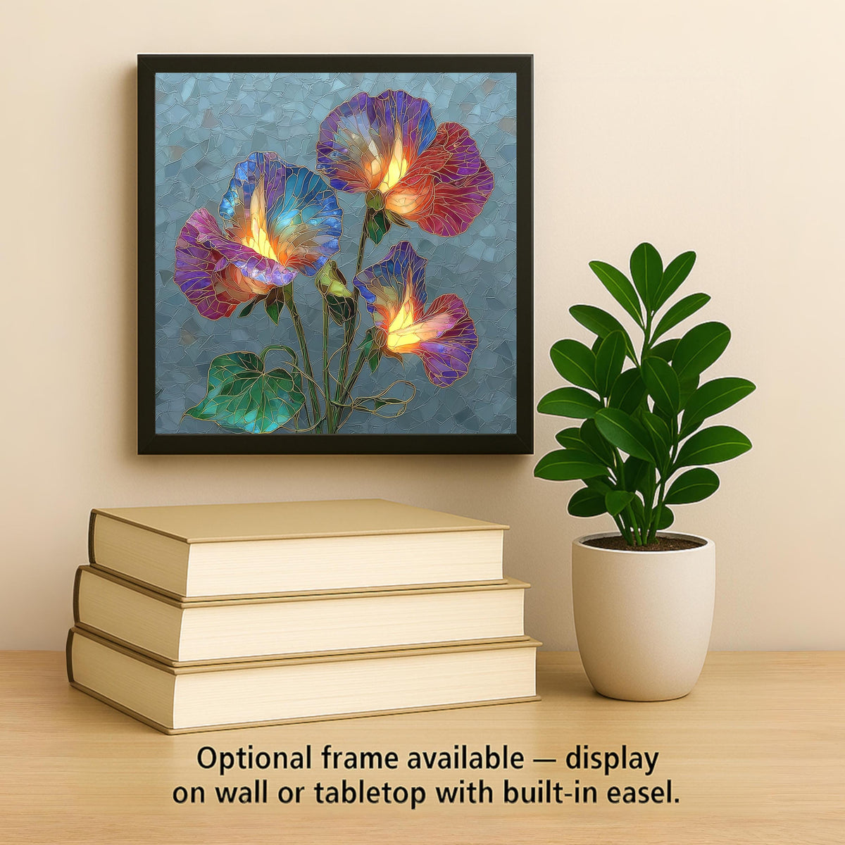 Sweet Pea Ceramic Art Tile – Stained Glass Style, Cottage Garden Floral Art, Lavender Pink Vine, English Garden Gift