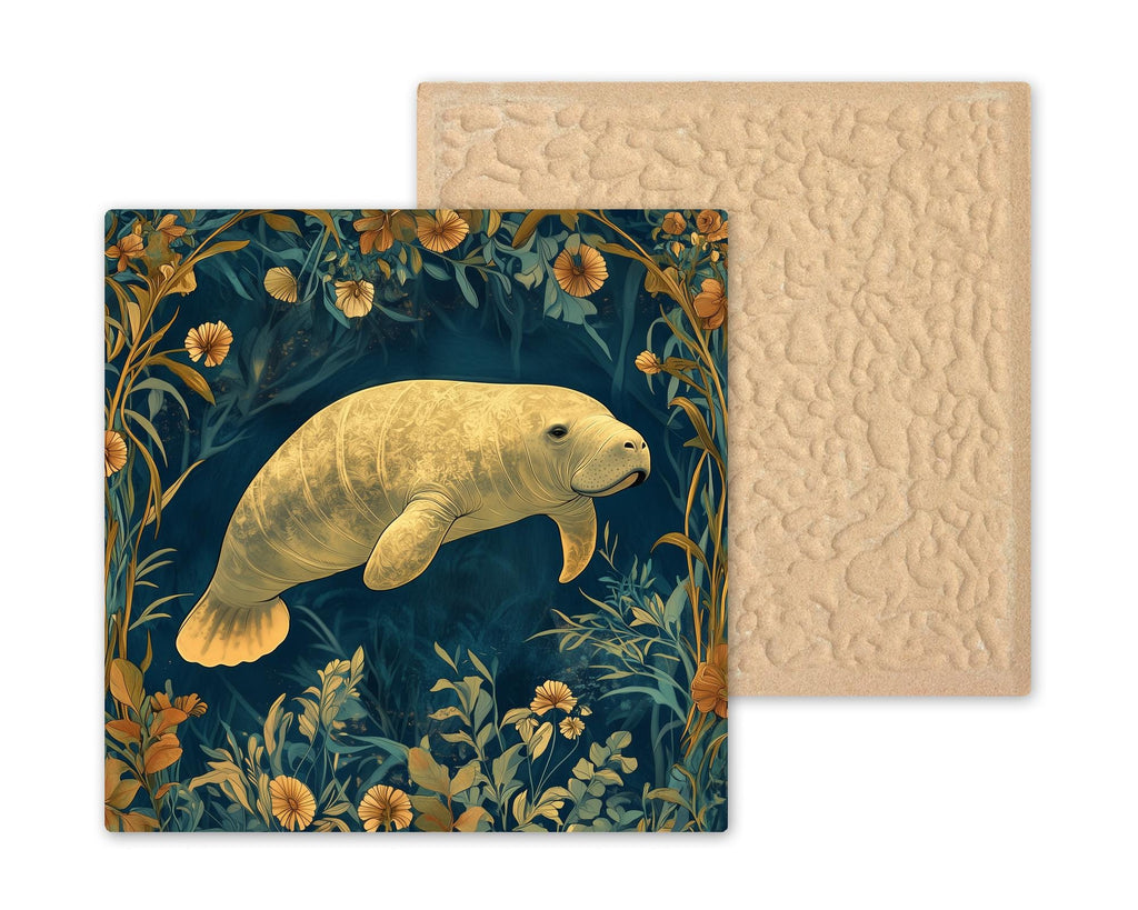 Manatee Wall Art Ceramic Tile Manatee Lover Gift Coastal Decor William Morris Style Sea Cow Art Nature Gift Tile