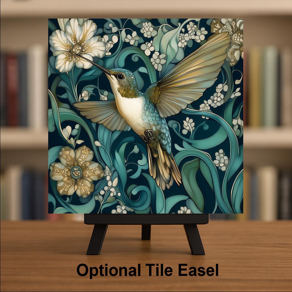 Hummingbird Wall Art Ceramic Tile William Morris Style Hummingbird Gift Bird Lover Botanical Decor Nature Gift Tile