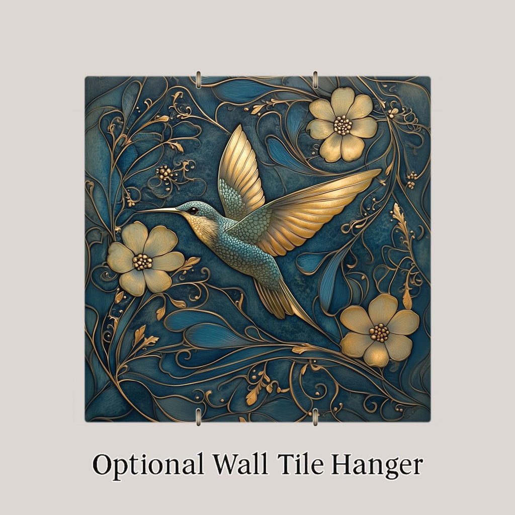 Hummingbird Ceramic Art Tile – William Morris Style, Art Nouveau Bird Lover Gift, Birdwatcher Botanical Art