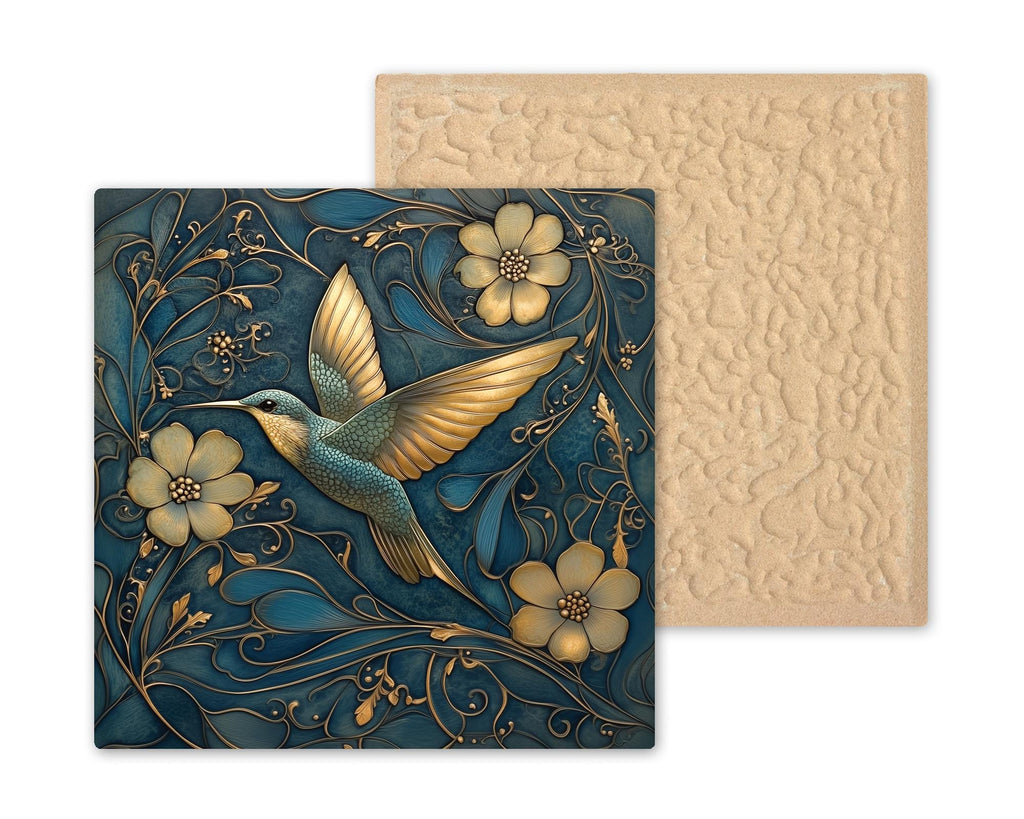 Hummingbird Ceramic Art Tile – William Morris Style, Art Nouveau Bird Lover Gift, Birdwatcher Botanical Art