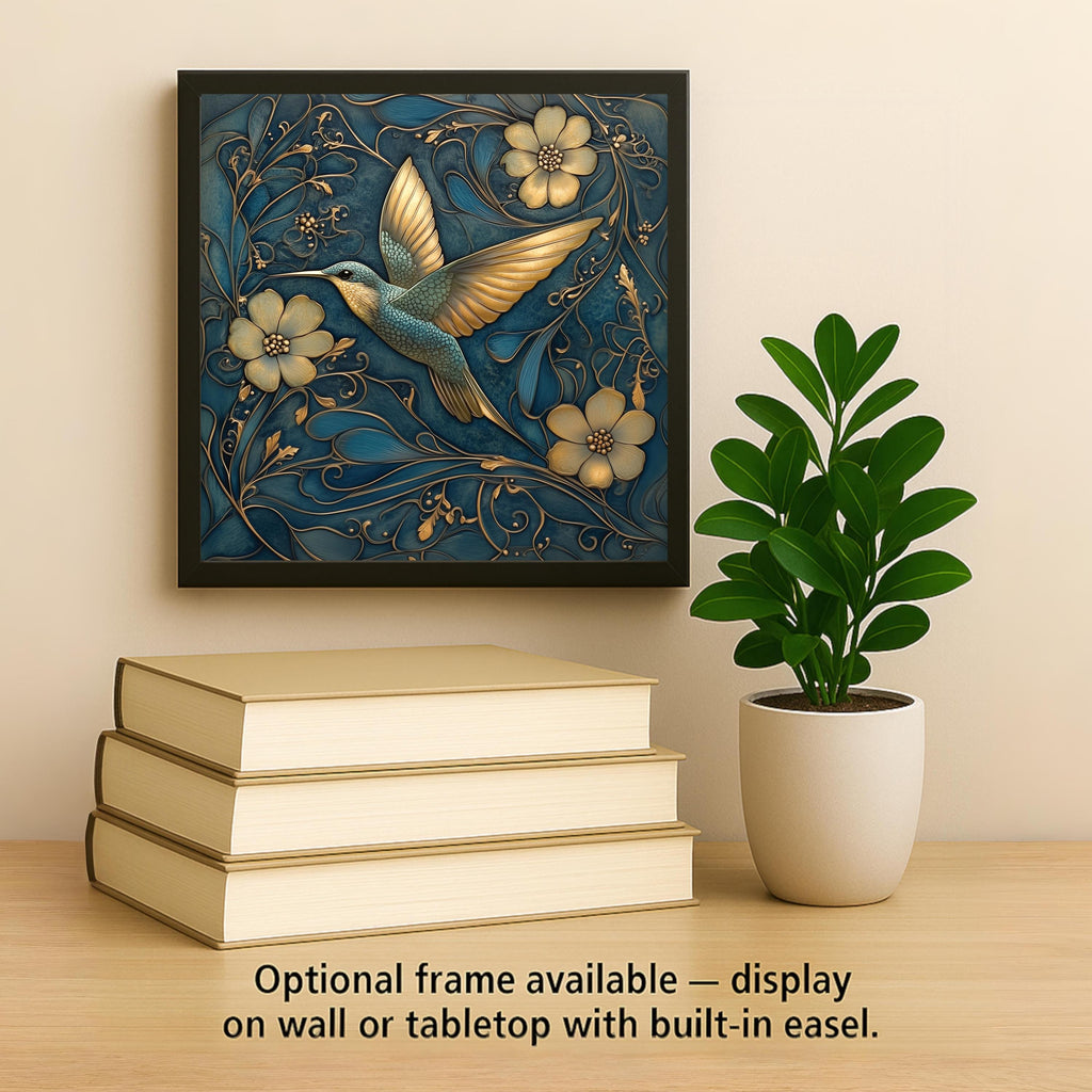Hummingbird Ceramic Art Tile – William Morris Style, Art Nouveau Bird Lover Gift, Birdwatcher Botanical Art
