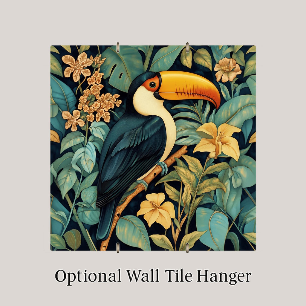 Toucan Wall Art Ceramic Tile William Morris Style Bird Lover Gift Tropical Botanical Decor Rainforest Art Nature Tile