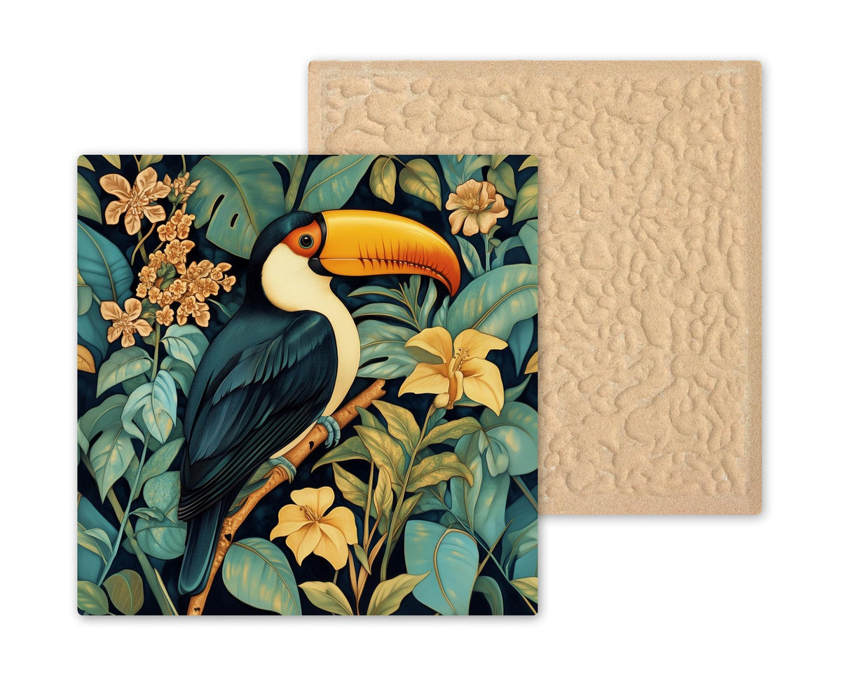 Toucan Wall Art Ceramic Tile William Morris Style Bird Lover Gift Tropical Botanical Decor Rainforest Art Nature Tile