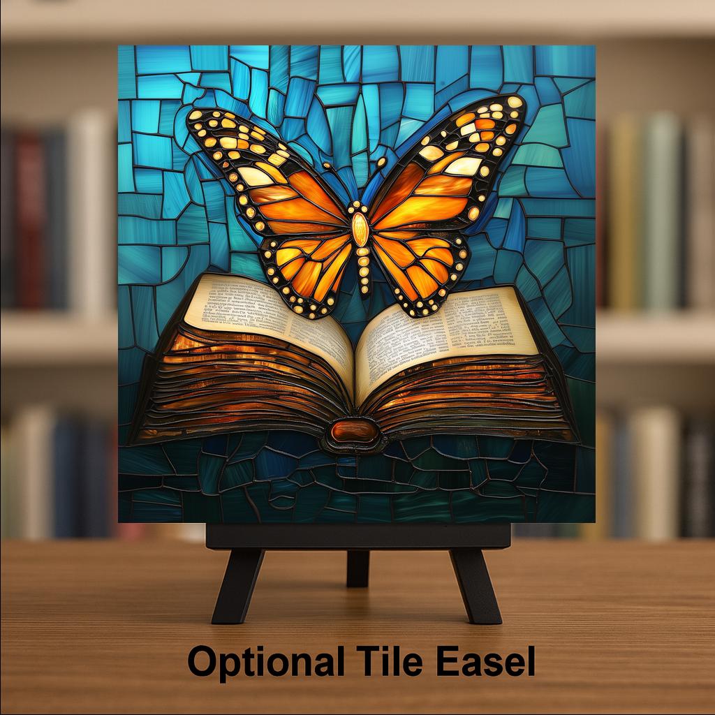 Book Butterfly Wall Art Ceramic Tile Memorial Gift Reader Decor Book Lover Art Transformation Gift Tile