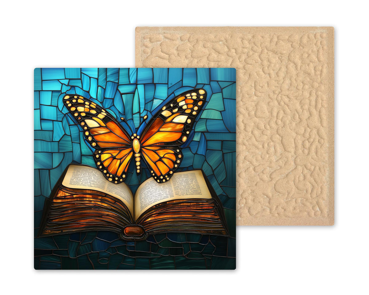 Book Butterfly Wall Art Ceramic Tile Memorial Gift Reader Decor Book Lover Art Transformation Gift Tile