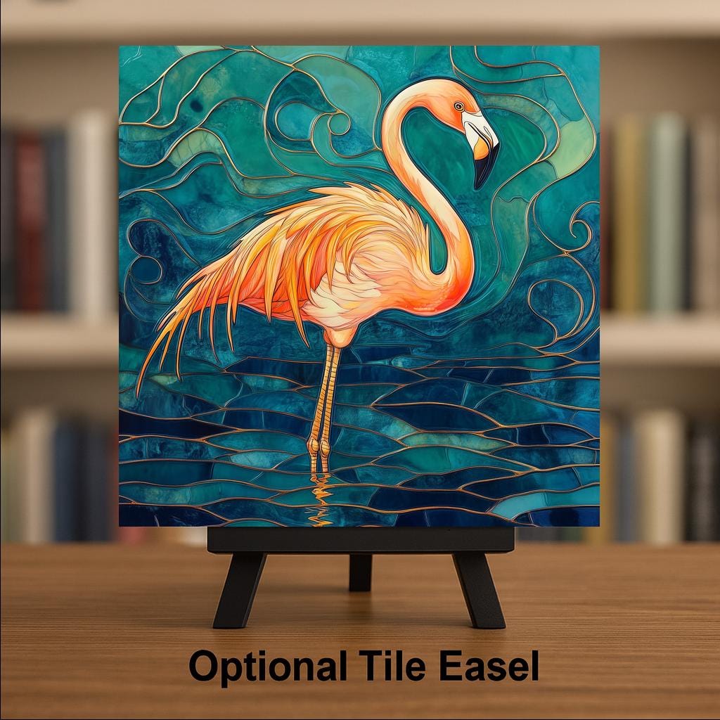 Flamingo Wall Art Ceramic Tile Flamingo Gift Coastal Bathroom Decor Tropical Bird Lover Art Nature Gift Tile