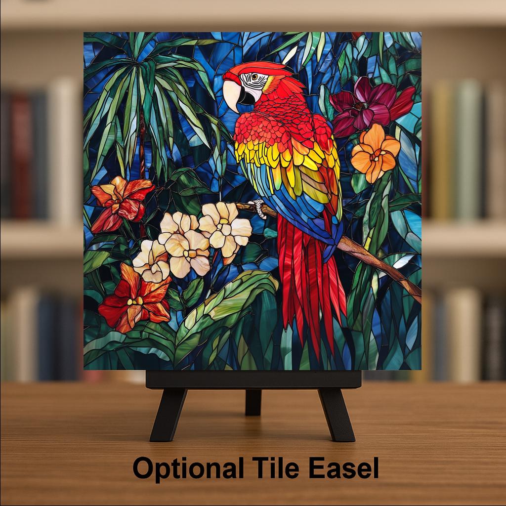 Macaw Wall Art Ceramic Tile Parrot Lover Gift Tropical Bird Decor Scarlet Macaw Art Bird Lover Gift Tile