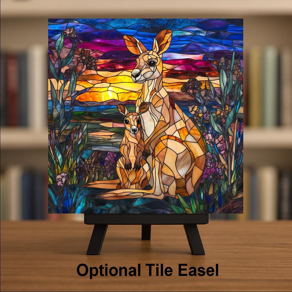 Kangaroo Wall Art Ceramic Tile Australia Gift Mother Baby Decor Wildlife Art Australian Gift Nature Tile