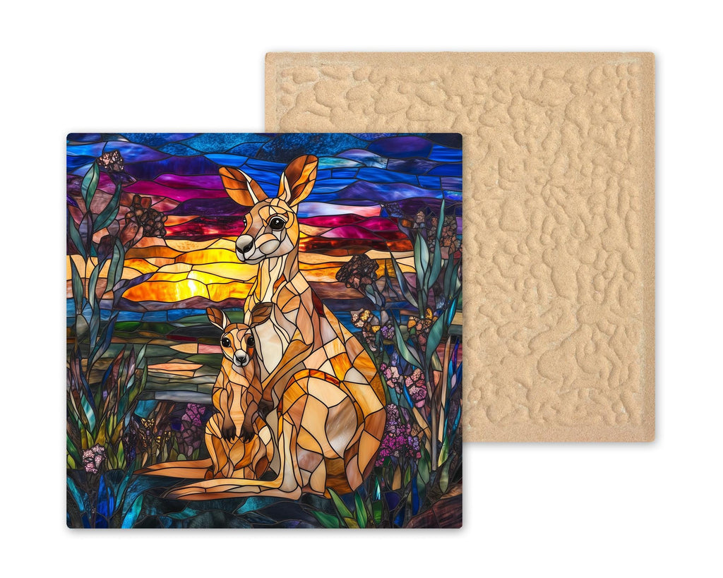 Kangaroo Wall Art Ceramic Tile Australia Gift Mother Baby Decor Wildlife Art Australian Gift Nature Tile