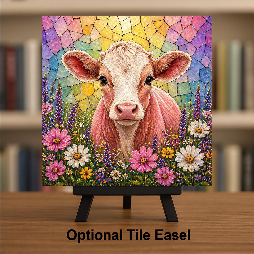 Baby Calf Wall Art Ceramic Tile Stained Glass Style Farmhouse Decor Nursery Gift Baby Cow Art Country Home Gift Tile