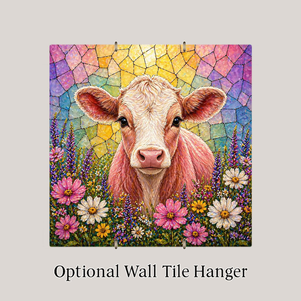 Baby Calf Wall Art Ceramic Tile Stained Glass Style Farmhouse Decor Nursery Gift Baby Cow Art Country Home Gift Tile