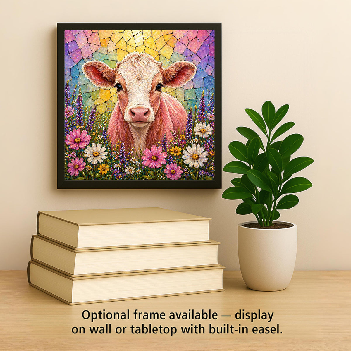 Baby Calf Wall Art Ceramic Tile Stained Glass Style Farmhouse Decor Nursery Gift Baby Cow Art Country Home Gift Tile