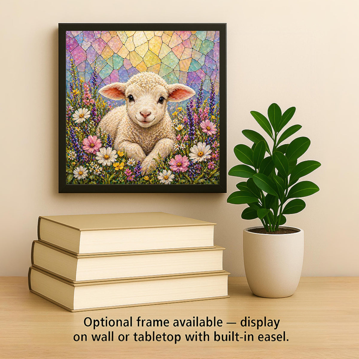 Lamb Wall Art Ceramic Tile Stained Glass Style Easter Gift Spring Animal Decor Religious Home Art Lamb Lover Gift Tile