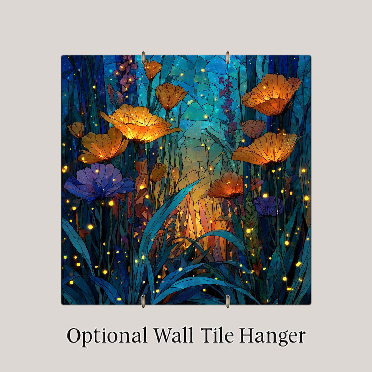 Poppy Garden Wall Art Ceramic Tile Stained Glass Style Floral Gift Firefly Nature Art Botanical Decor Garden Lover Gift