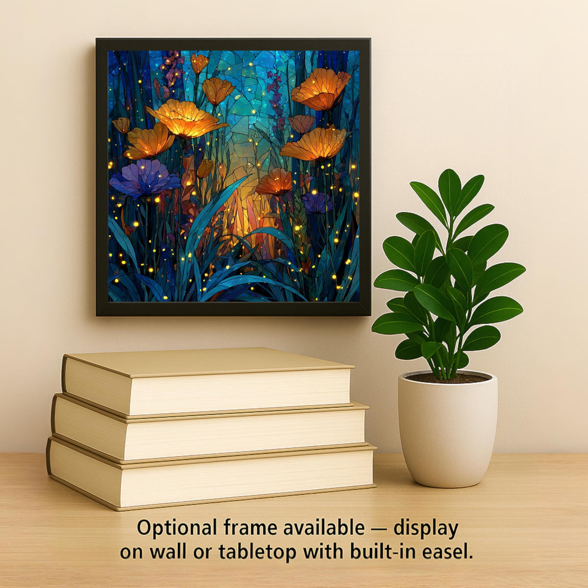 Poppy Garden Wall Art Ceramic Tile Stained Glass Style Floral Gift Firefly Nature Art Botanical Decor Garden Lover Gift