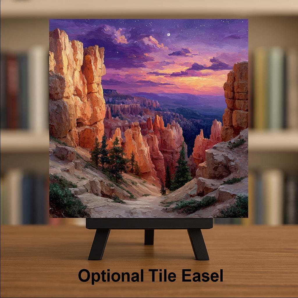 Bryce Canyon Wall Art Ceramic Tile Hiker Gift Purple Dusk Nature Art Southwest Decor Place Identity Travel Gift