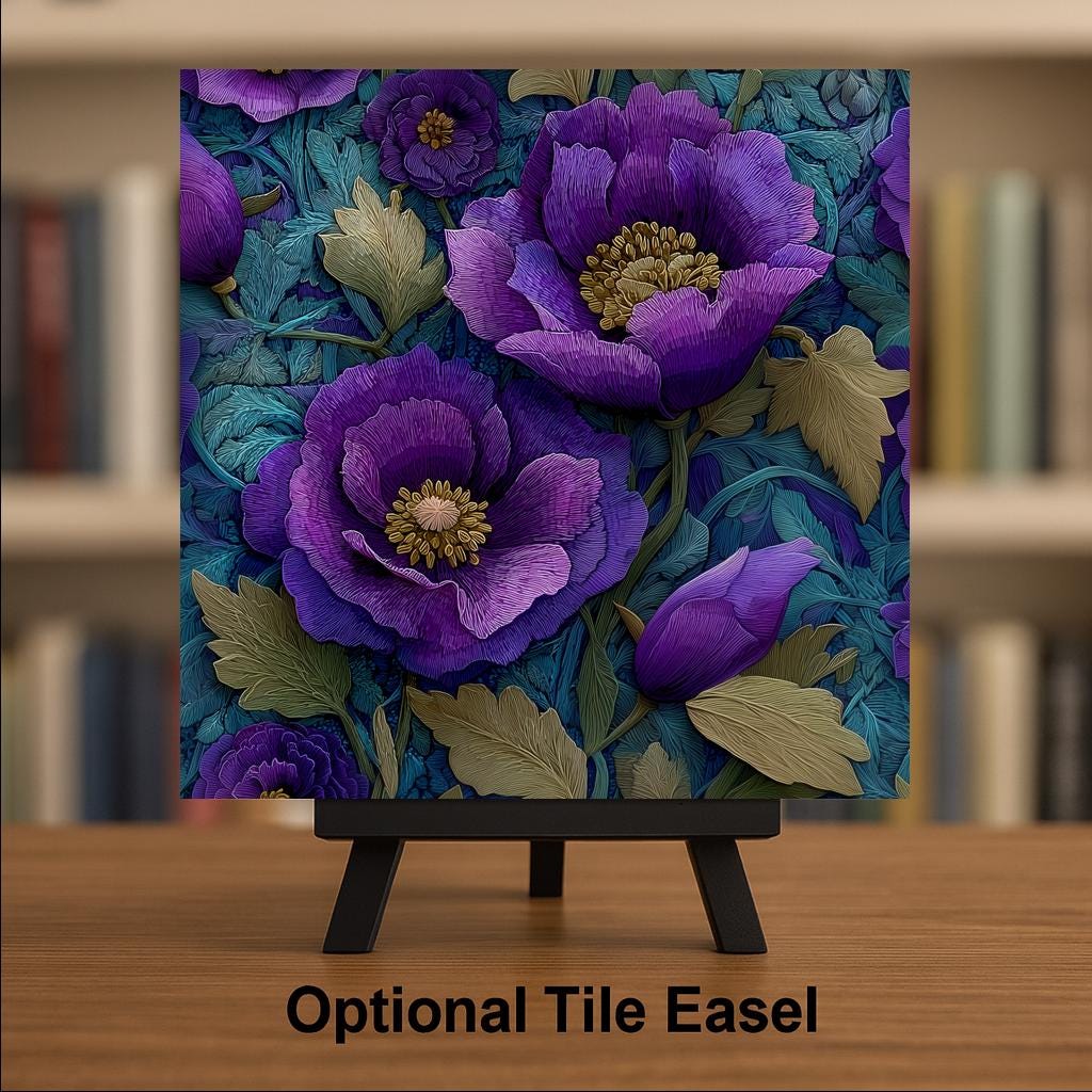 Violet Wall Art Ceramic Tile Art Nouveau Gift William Morris Style Botanical Floral Decor Violet Lover Nature Gift