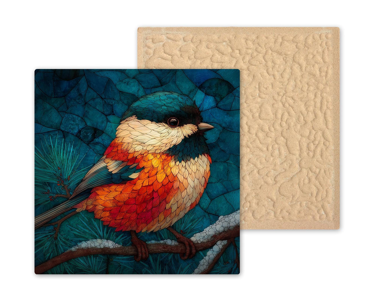 Chickadee Wall Art Ceramic Tile Stained Glass Style Birdwatcher Gift Memorial Bird Art Woodland Nature Sympathy Gift