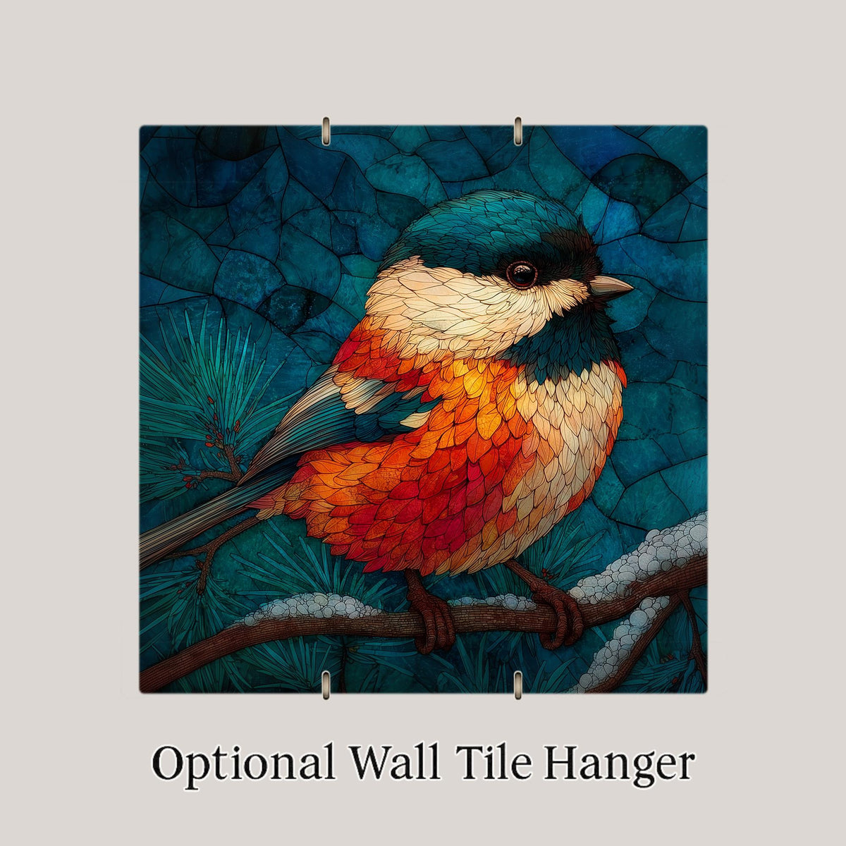 Chickadee Wall Art Ceramic Tile Stained Glass Style Birdwatcher Gift Memorial Bird Art Woodland Nature Sympathy Gift